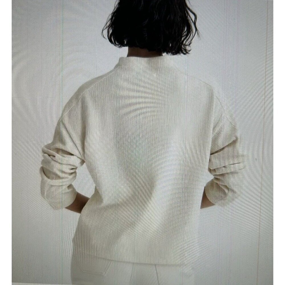 Madewell Jacquard Stripe Funnel Neck Long-Sleeve Sweater Antique Cream Size XS - Picture 4 of 11